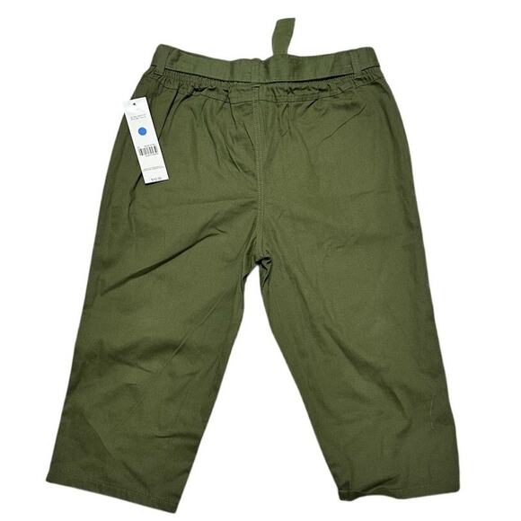 Just Be Women's SZ XL Olive Green Tie-Waist Cropped Pants 100% Cotton - Picture 2 of 3